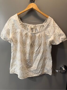 J.Crew Vintage Closet white eyelet cotton peasant top in size L.